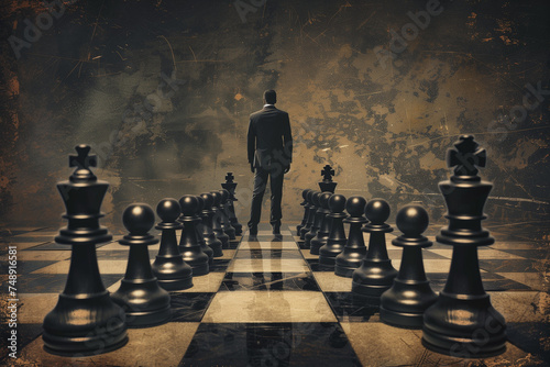  Business strategy planning concept, business organize strategy brainstorm chess board game, Checkmate business management, leadership success, team leader, teamwork