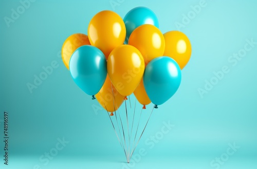 a bunch of colorful balloons against on blue background