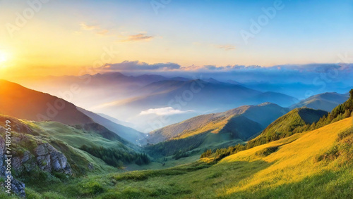 Breathtaking panorama of morning wild nature high in moment Generated With Ai