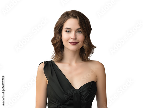 gentle gorgeous elegant woman smiling wear cocktail evening dress, sensual lady in party clothing