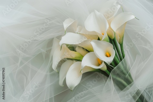Wedding bouquet of calla lilies on white background
