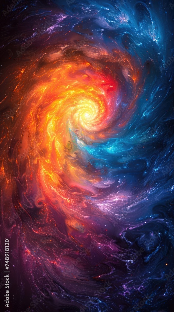 A cosmic dance of color, swirling in fiery and cool hues, embodying the essence of creation