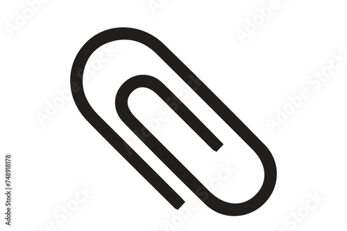 Black isolated icon of paper clip on white background. Silhouette of paper clip. Flat design photo