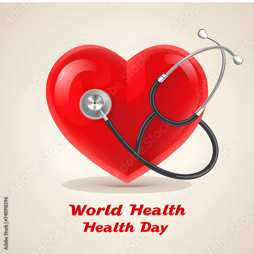 World health day background heart with world health day text
