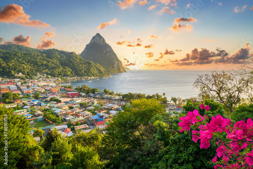 Sunset Piton Mountain Views...Soufriere, Saint Lucia, .West Indies, Eastern Caribbean © Earth Pixel LLC.