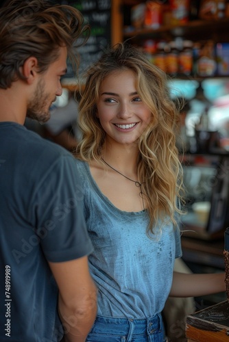 Urban Serenity: Candid Shot of Attractive Blonde Woman in Cosy Coffee Shop
