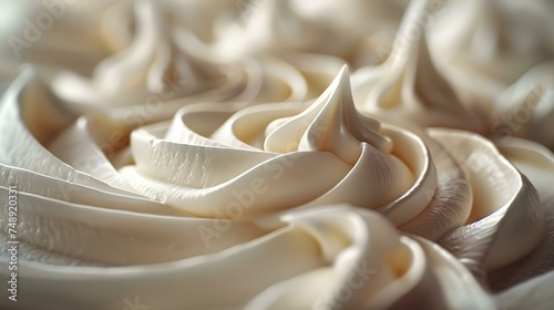 Macro shot capturing the elegant swirl of a white dessert. Concept Food Photography, Macro Photography, Dessert Styling