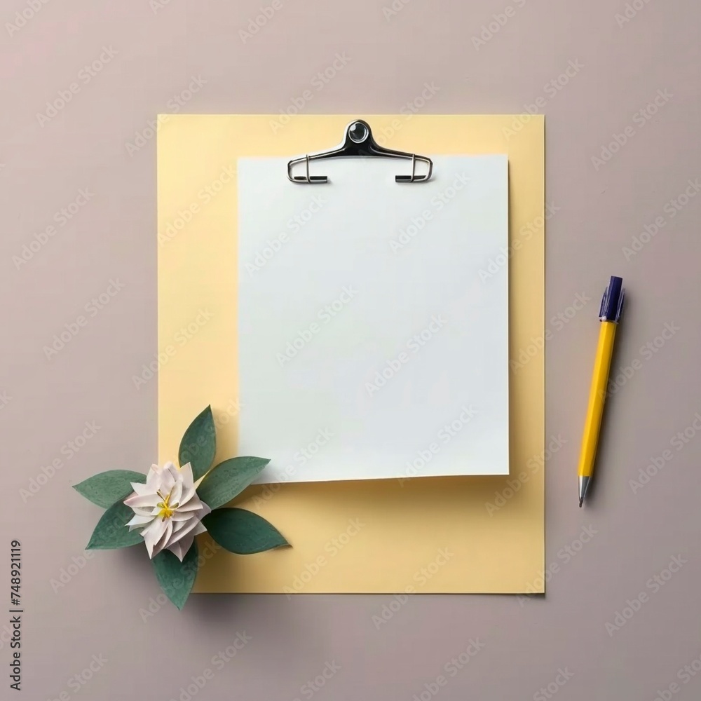Serene workspace flat lay with blank notepad, succulent, and pen Serene workspace flat lay with blank notepad, succulent, and pen