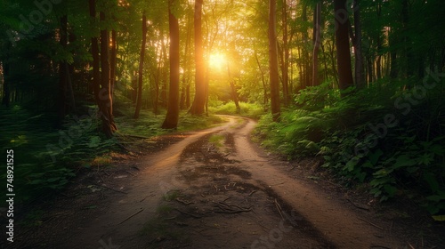 Sunlit Serenity: A Journey Along the Forest's Golden Path