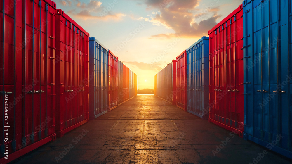 Fototapeta premium Red and blue shipping container background .