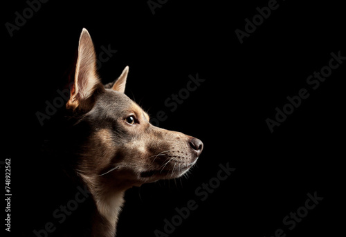 australian kelpie dog profile head portrait in the studio on a black background