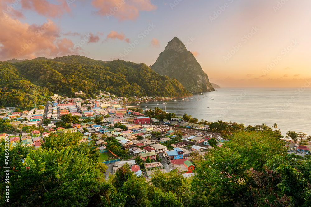 Sunset Piton Mountain Views...Soufriere, Saint Lucia, .West Indies, Eastern Caribbean