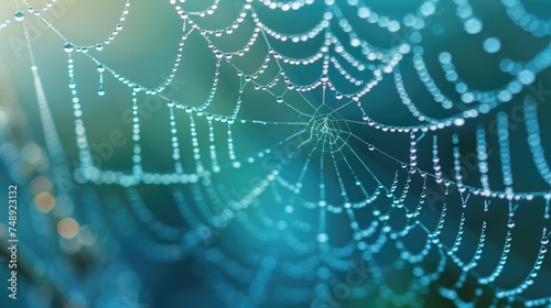 Close-up of spider web covered in water droplets. Perfect for nature or macro photography projects