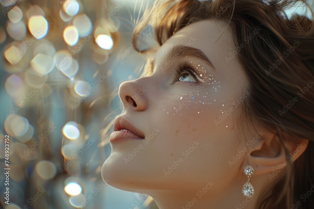 Close-up of a woman with glitter on her face and eyes. Perfect for beauty and fashion concepts Close-up of a woman with glitter on her face and eyes. Perfect for beauty and fashion concepts