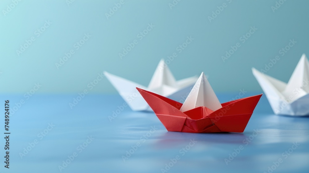 Paper boats on blue surface, suitable for children's book illustrations Paper boats on blue surface, suitable for children's book illustrations