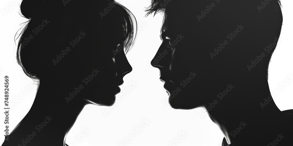 A silhouette of a man and a woman standing together. Suitable for various concepts and designs