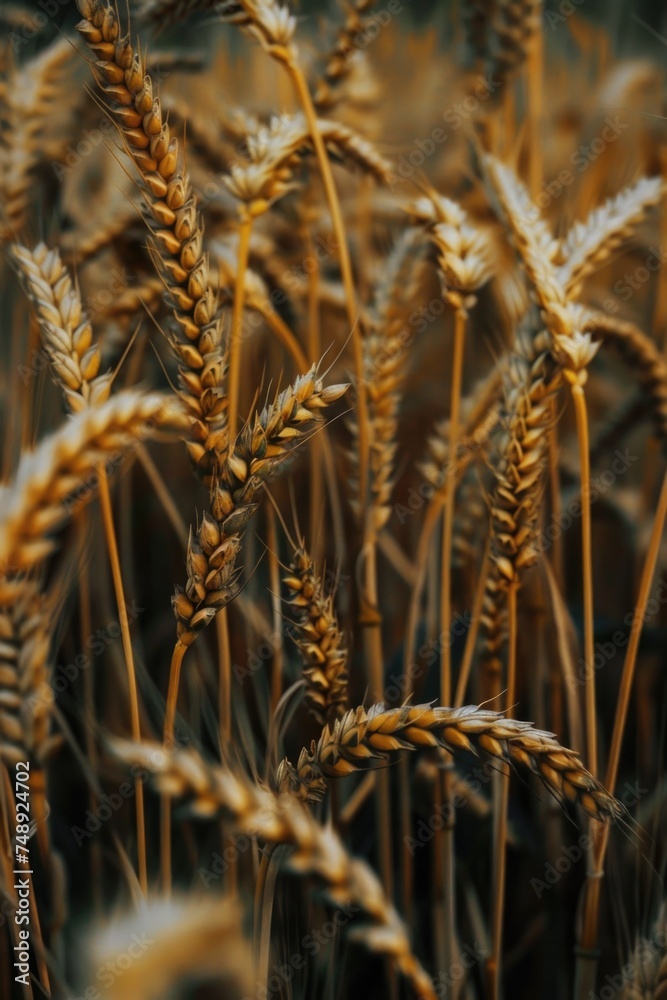 Obraz premium A detailed view of a field of wheat. Suitable for agricultural and nature concepts