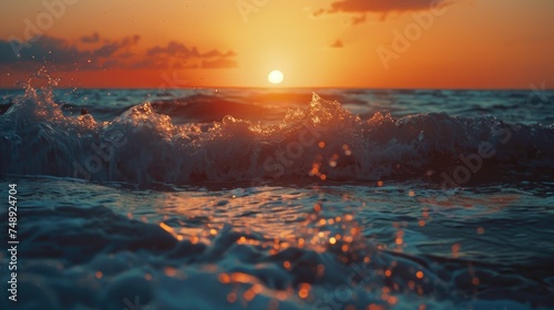 Beautiful sunset over the ocean waves, perfect for travel or relaxation concepts