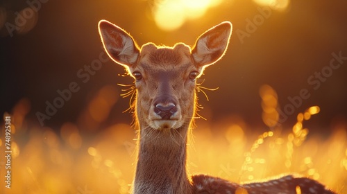 A close up of a deer in a field, suitable for nature themes #748925381