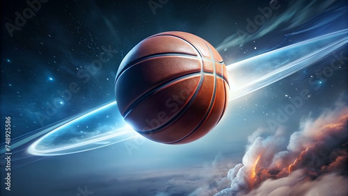 Sports Equipment Design: Illustrative Basketball Spin Concept with Dynamic Motion Trails and Sporty Graphic Elements