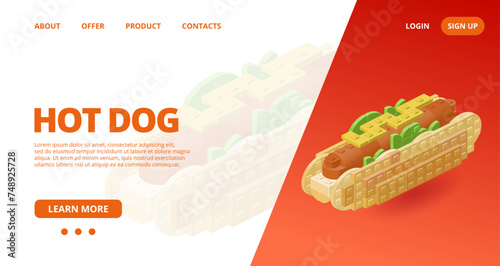 Web template with a hot dog. Vector