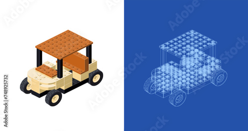Golf cart project for print and decoration. Vector clipart.