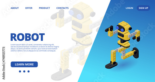 Web template with a dancing robot. Vector