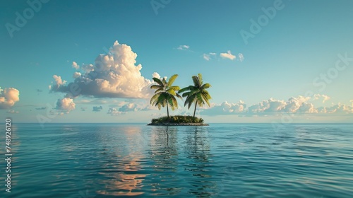 A serene view of a small island in the middle of the ocean. Perfect for travel and nature concepts © Fotograf
