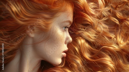 Close up of a woman with long red hair, perfect for beauty and fashion concepts
