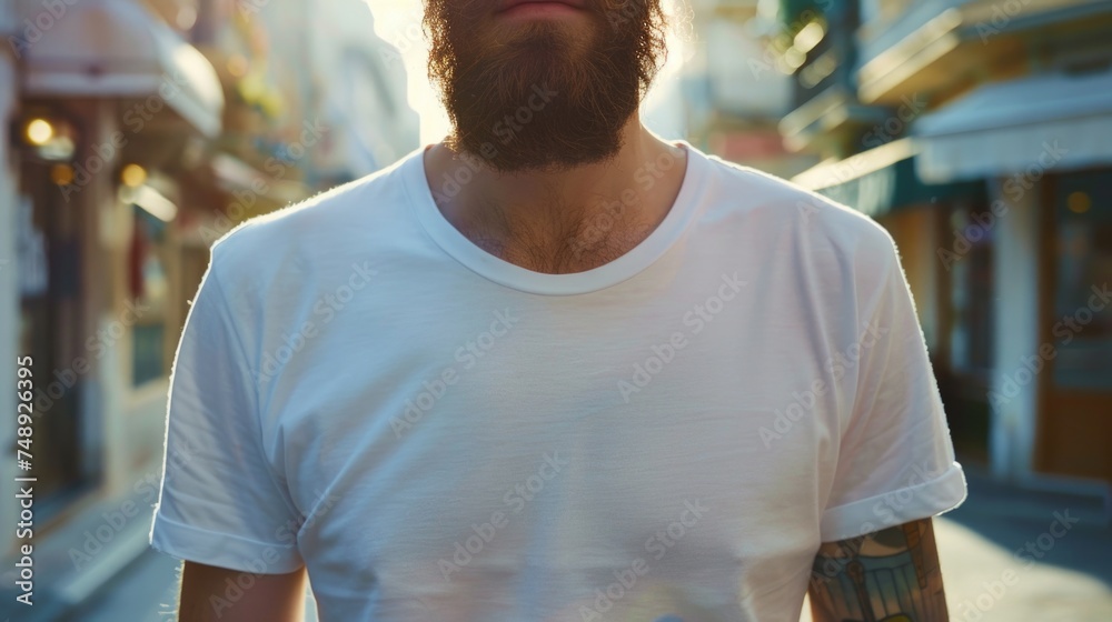 A man with a beard wearing a white shirt. Suitable for business or casual concepts