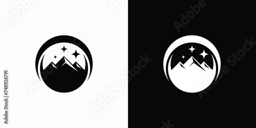 Vector logo design illustration of mountains and stars shape with night atmosphere.