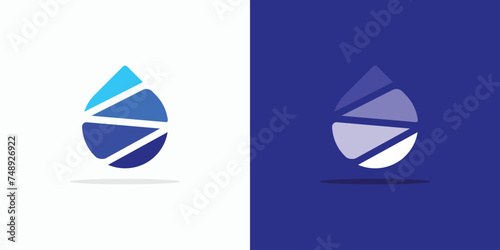 Vector logo design illustration of water drop shape and diagonal lines as a road in colorful abstract geometric modern style.