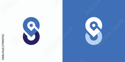 Vector logo design illustration of a location pin shape with a combination of abstract letter S initials.