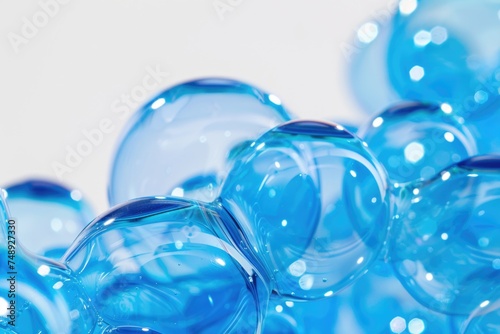 Close up of a bunch of blue bubbles. Ideal for science or nature concepts