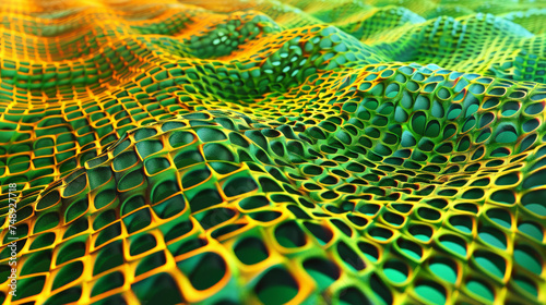 Emerald Elegance  Ferrofluid Fractal Grid Background. Generative AI