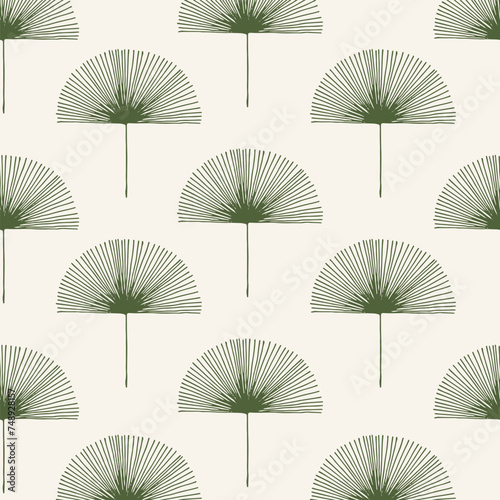 Abstract leaves seamless pattern. Vector floral background. Fan palm tropical leaf  wallpaper.