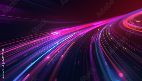 dark background with pink, purple, blue, and green lines in high speed Generative AI