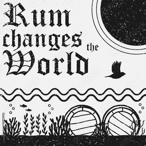 Rum. Pirates. Pirate map with treasures. Rum changes the world. Vector illustration. For web and business.