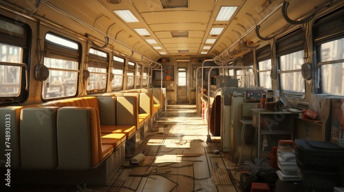 Interior of a subway train with daylight