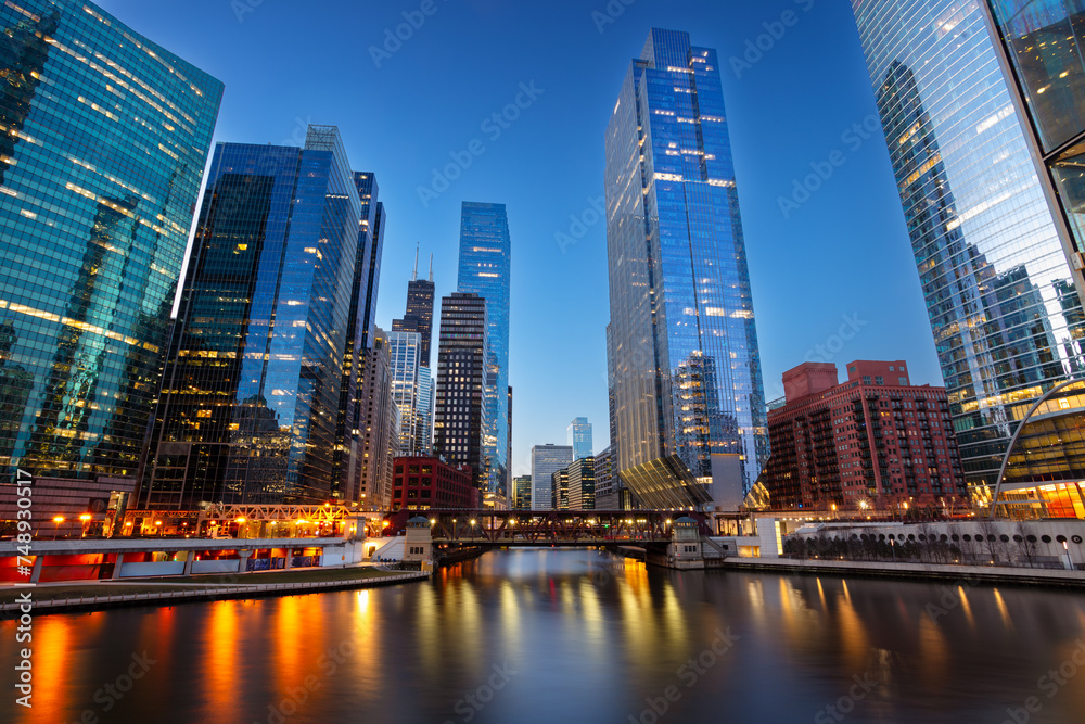 Chicago, Illinois, USA. Cityscape image of Chicago skyline at winter sunrise.
