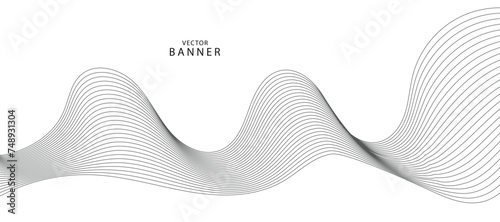 Abstract wave element for design. Digital frequency track equalizer. Stylized line art background. Vector illustration. Wave with lines created using blend tool. Curved wavy line, smooth stripe.