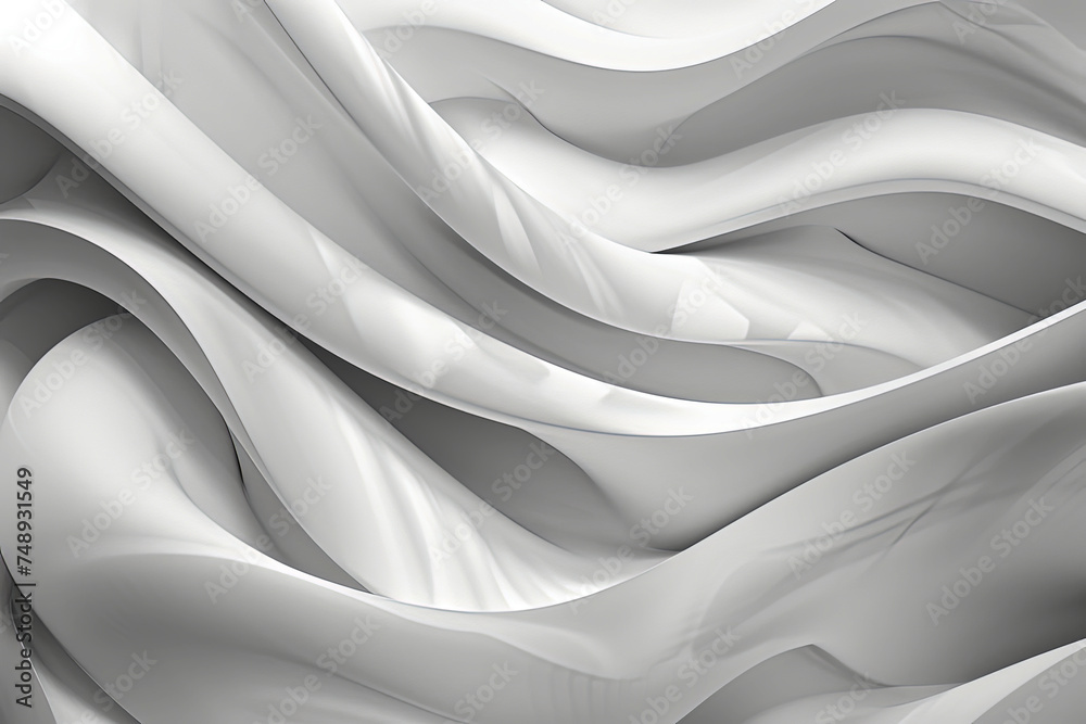 Obraz premium Abstract white background with shapes, waves and sheets.Wallpaper.Digital art