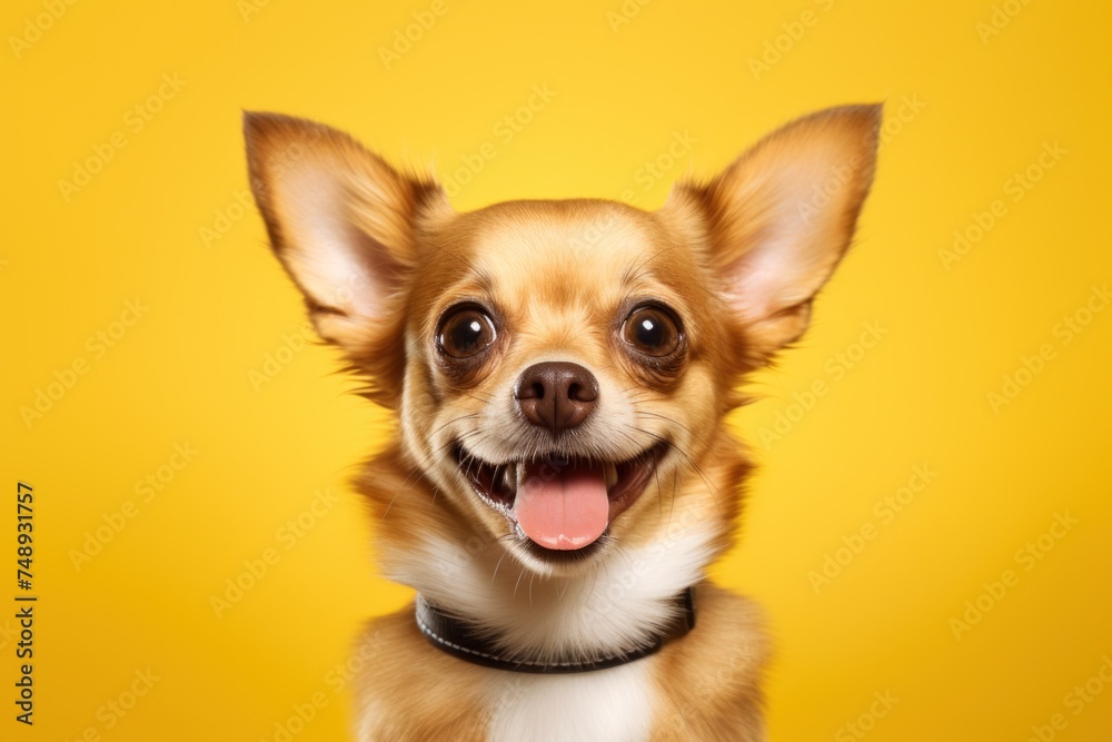 Cute chihuahua puppy on yellow studio background