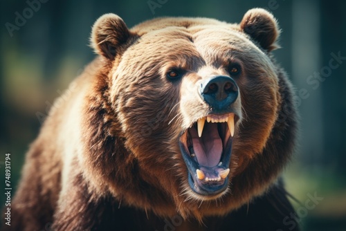 Angry brown bear close up view