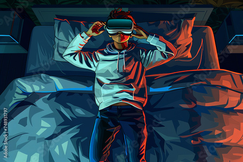 Vector illustration of a young man with virtual glasses,