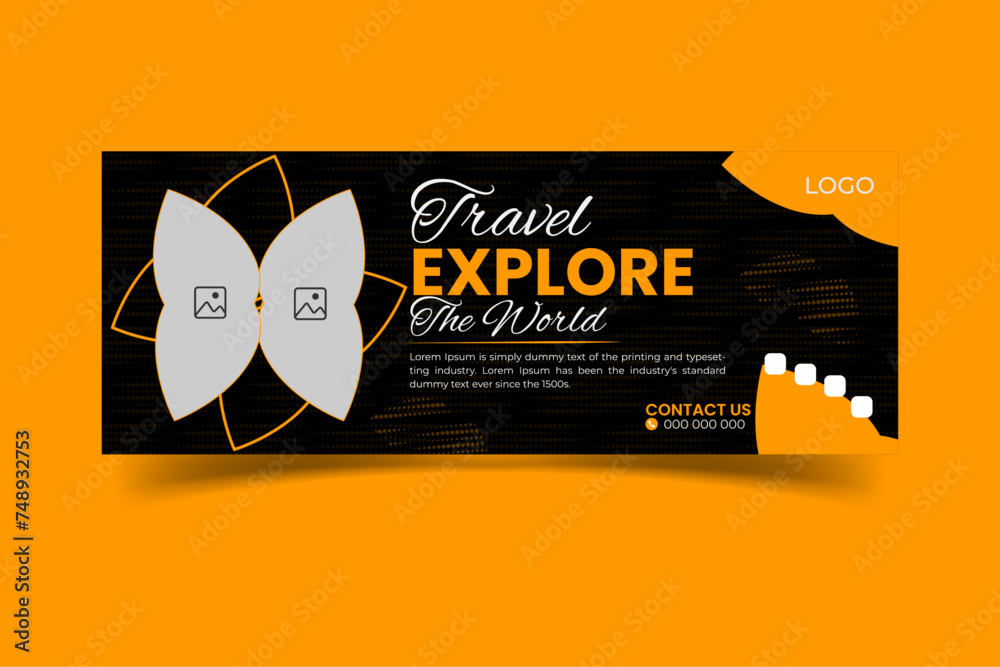 creative modern simple Facebook cover design for travel explore the world template
 - obrazy, fototapety, plakaty 
