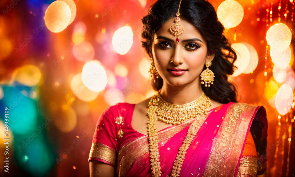 beautiful Indian woman in sari. Selective focus. beautiful Indian woman in sari. Selective focus.