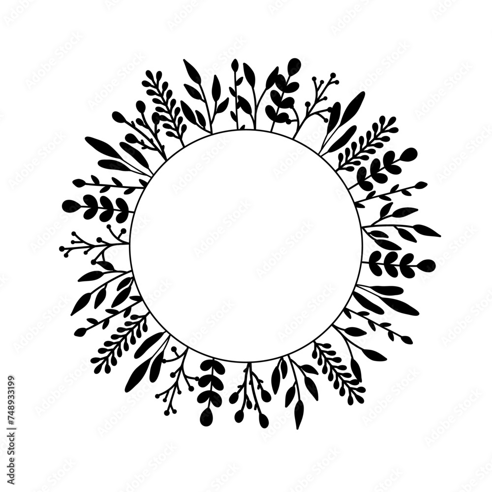 Floral round circle template black silhouette vector illustration in pastel colors isolated on white background. Floral round circle template black silhouette vector illustration in pastel colors isolated on white background.