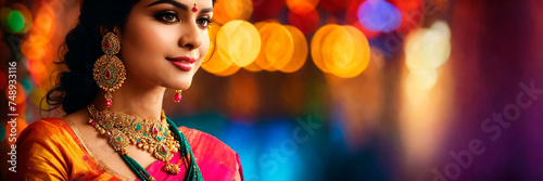 beautiful Indian woman in sari. Selective focus. photo