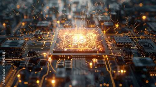 computer board with circuit board. 3 d rendering